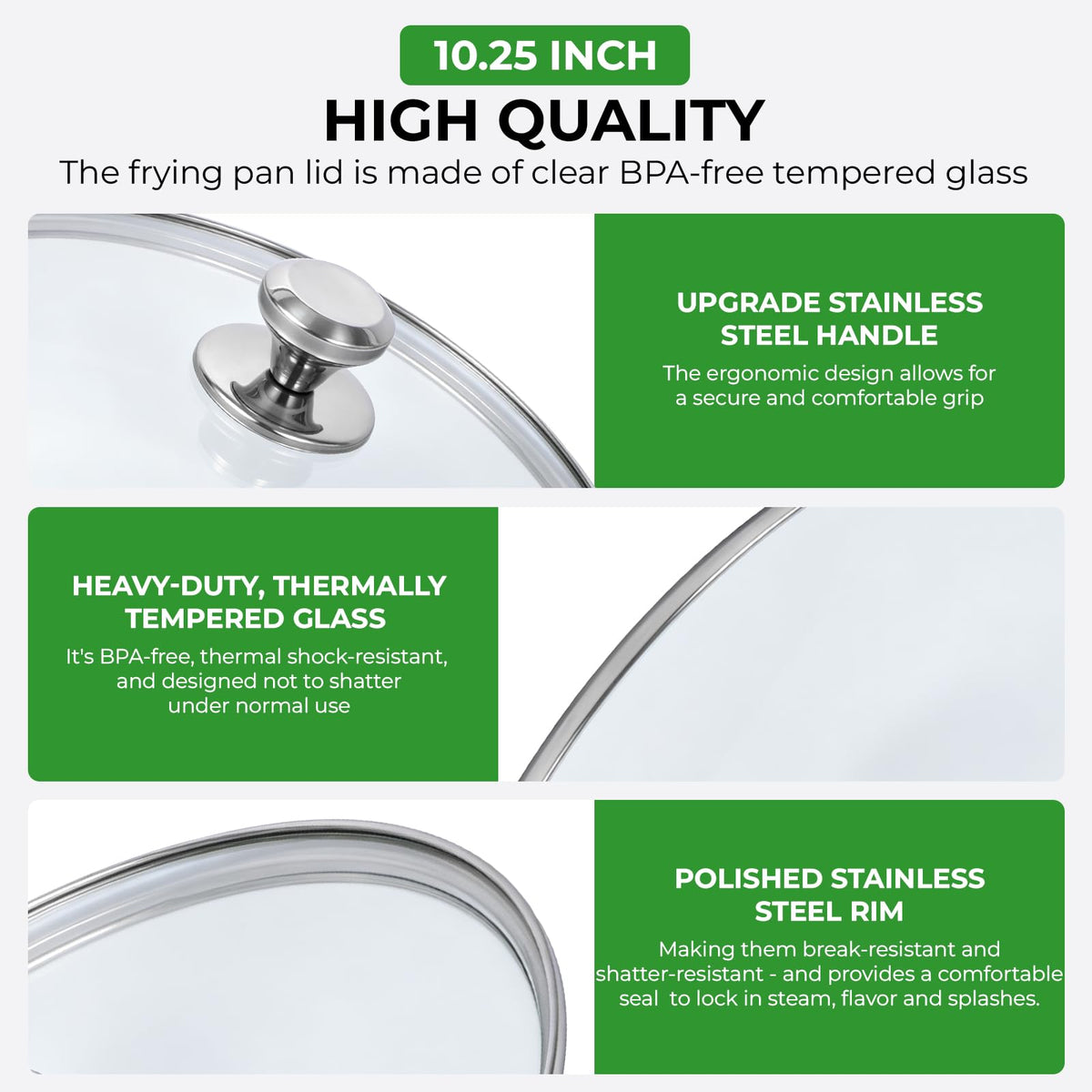 10.25 Inch Tempered Glass Lid with Stainless Steel Knob M634773