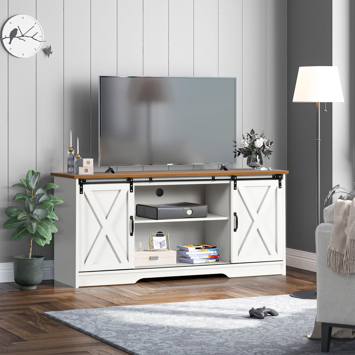 White Farmhouse TV Stand for 65 Inch TV A3391