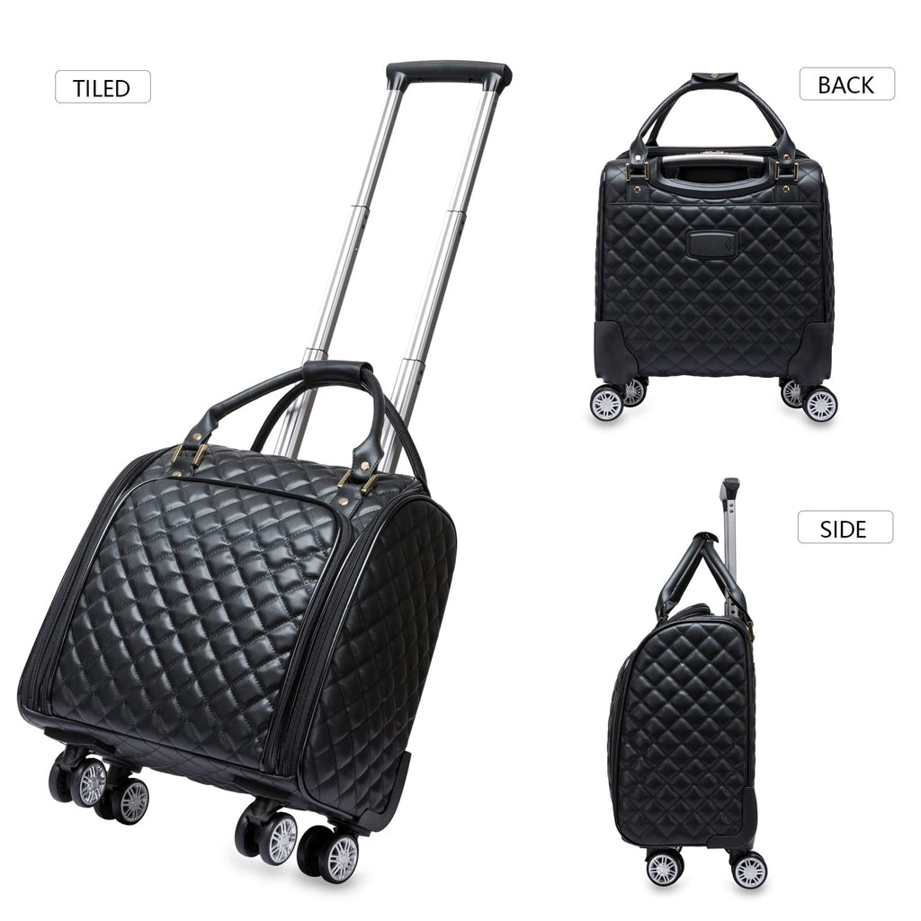 Leather Expandable Spinner Underseat Carry On Luggage A60053