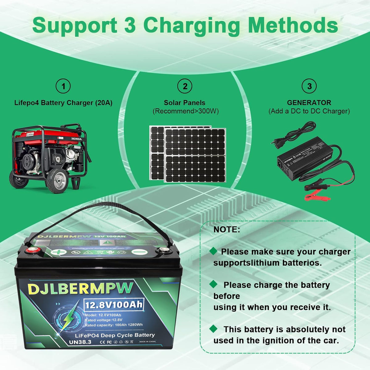 12.8V 100Ah LiFePO4 Lithium Battery W590226