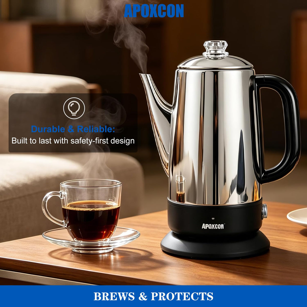 Electric Stainless Steel Coffee Percolator 1200ml 8 Cup L9671