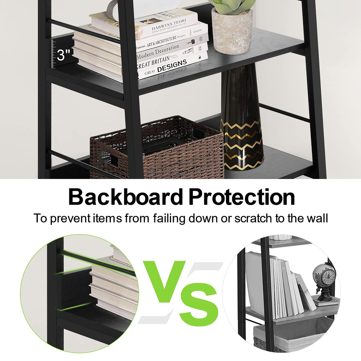 Black 5 Shelf Wood and Metal Bookshelf S347
