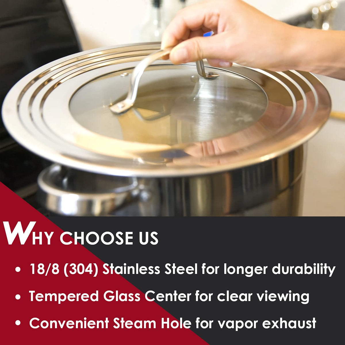 Stainless Steel Universal Lid for Pots, Pans and Skillets G2633