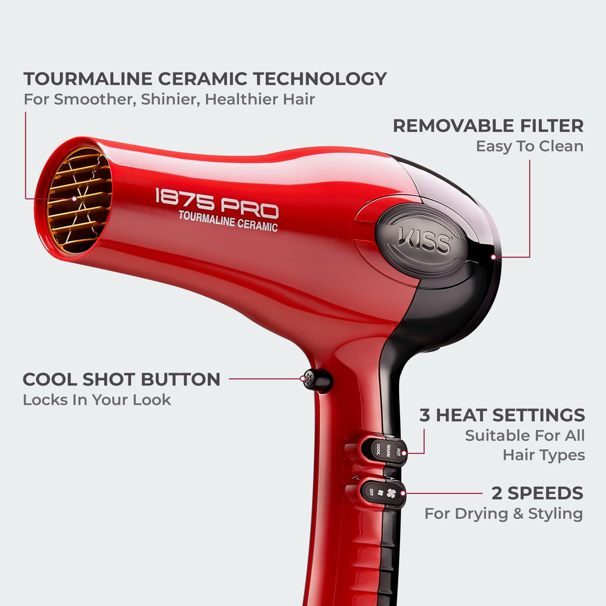 1875 Watt Tourmaline Ceramic Hair Dryer C6800