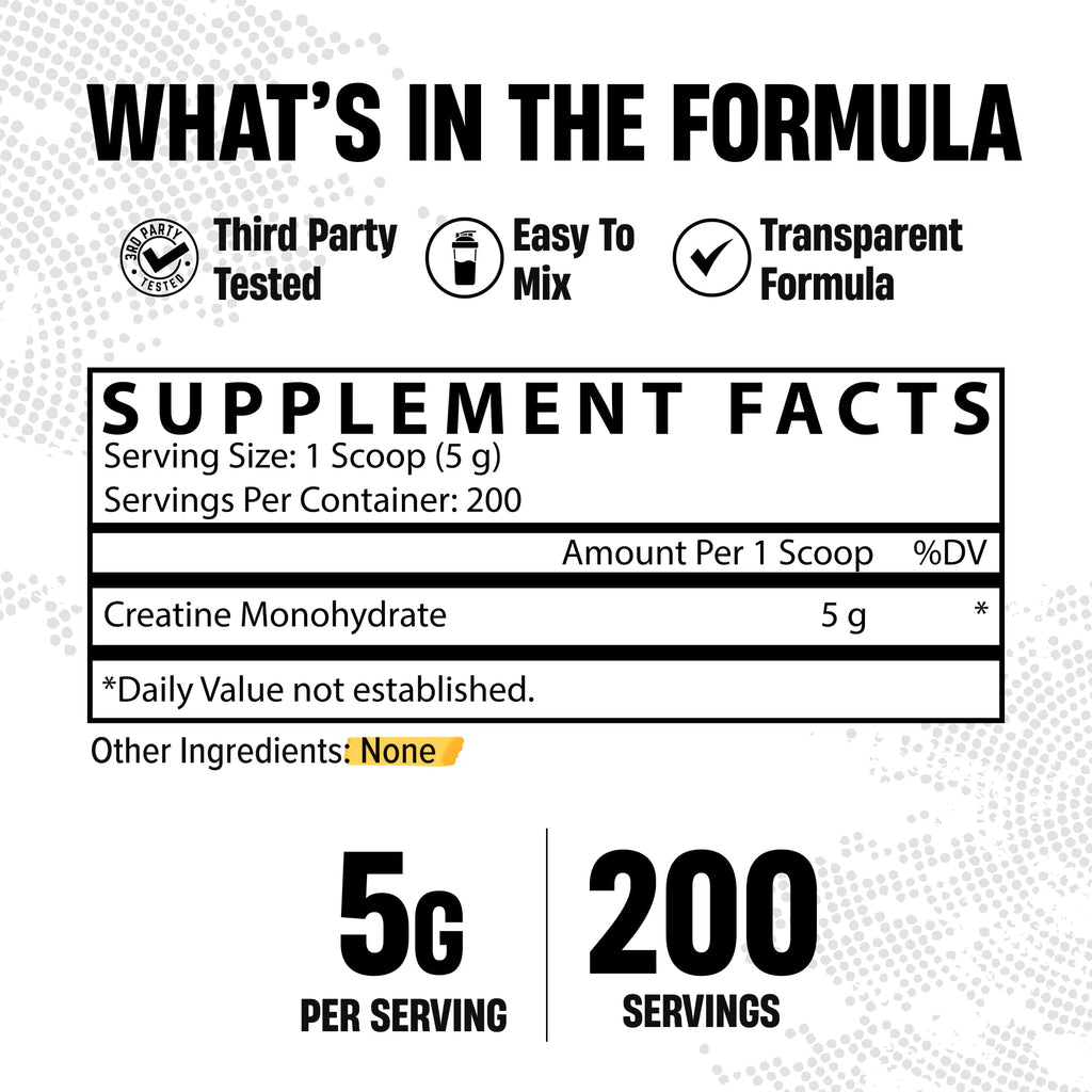 Micronized Creatine Monohydrate Powder 200 Servings 1KG Unflavored V266