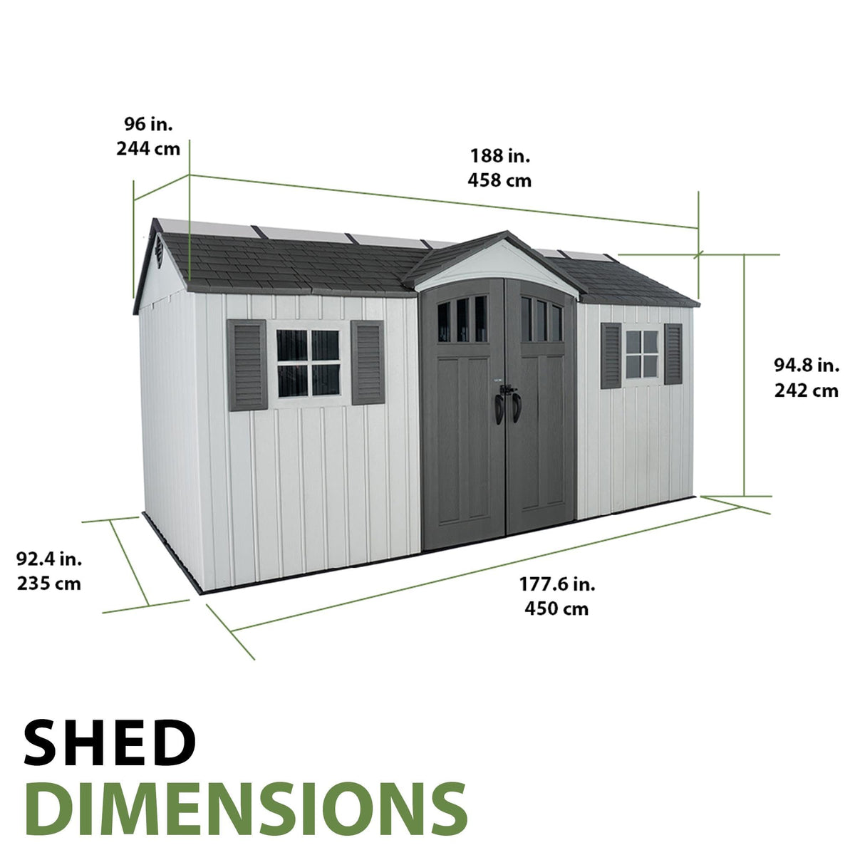15x8 Ft Gray Resin Outdoor Storage Shed with Lockable Doors T14318
