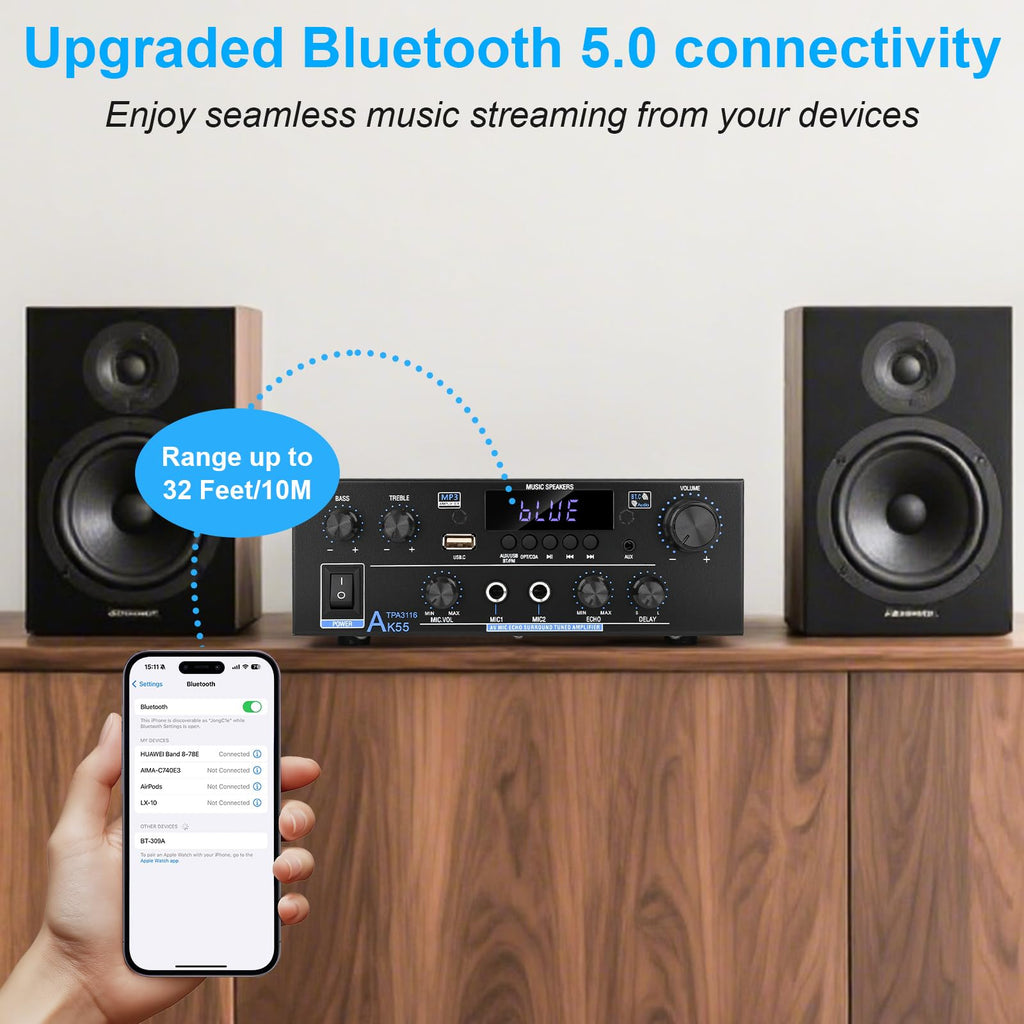 500W 2 Channel Bluetooth Stereo Audio Amplifier O533