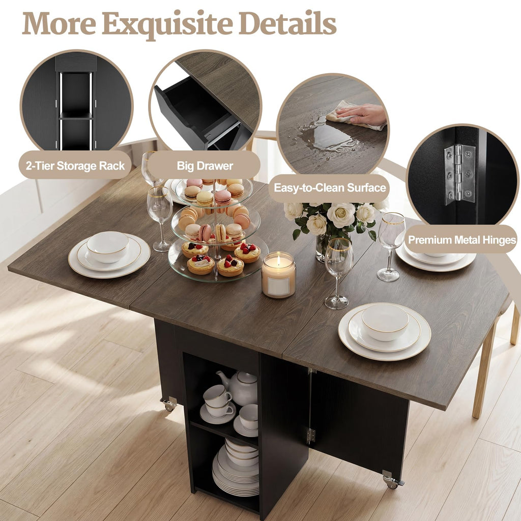Drop Leaf Dining Table with Open Shelves & Drawer S6344