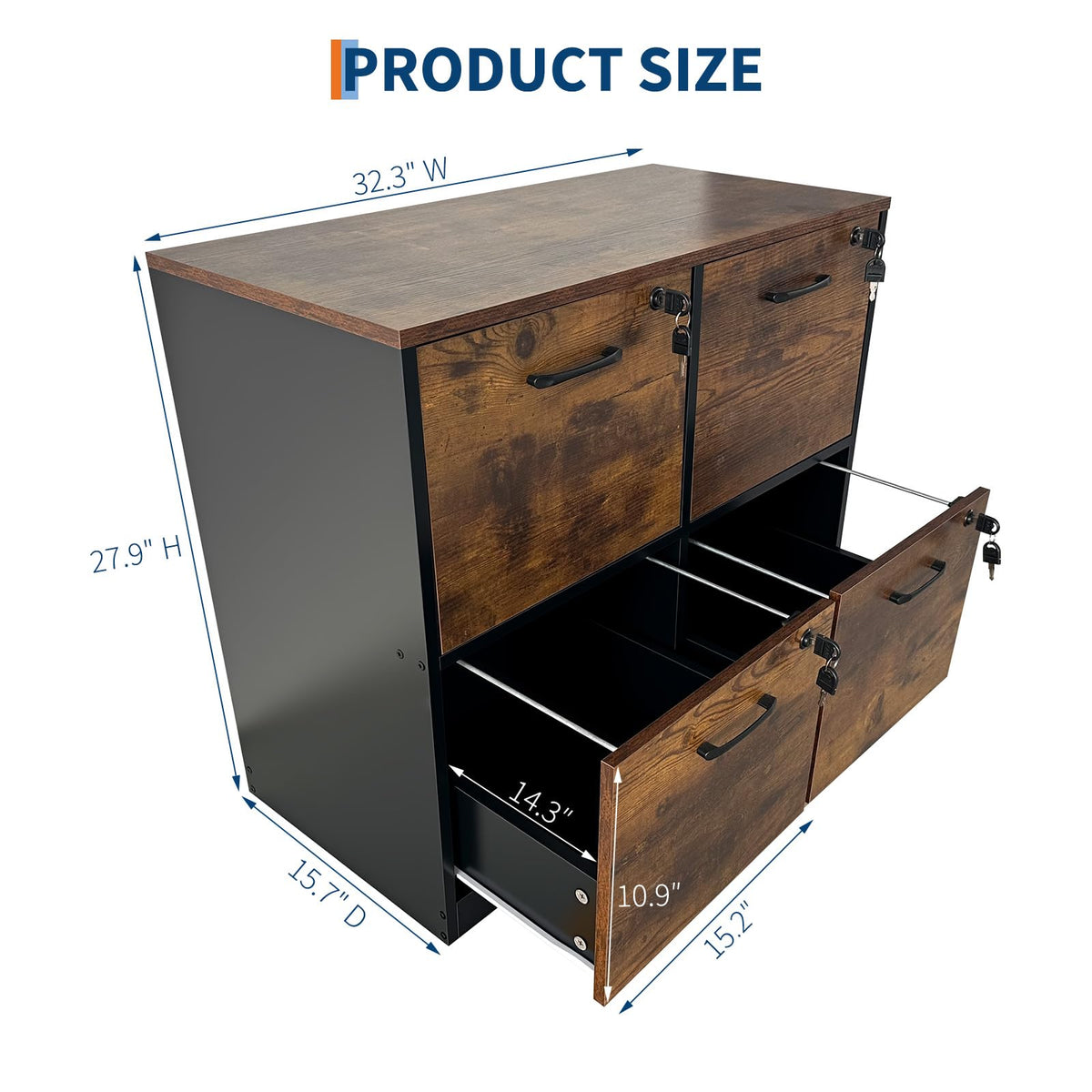 4 Drawer Wood File Cabinet with Lock K3285