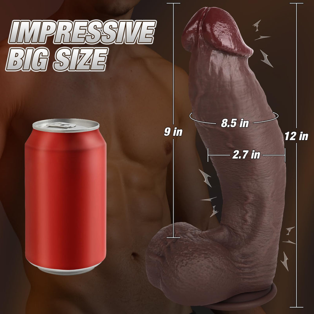 Black 12 Inch Silicone Dildo with Suction Cup I640147