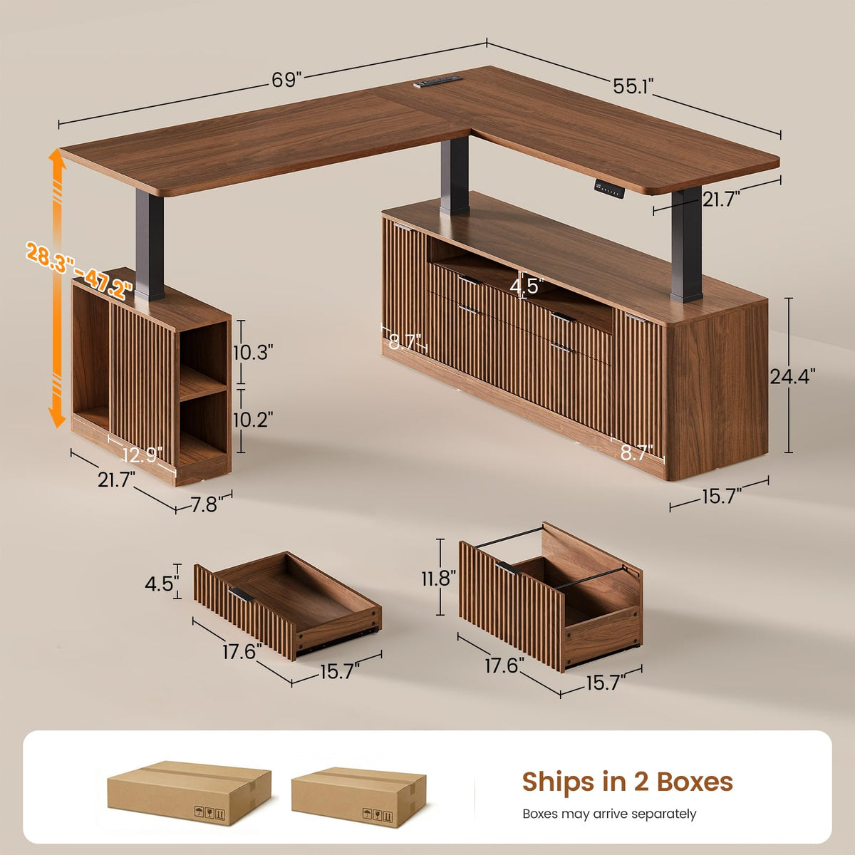 L Shaped Electric Standing Desk with 4 Drawers Q464