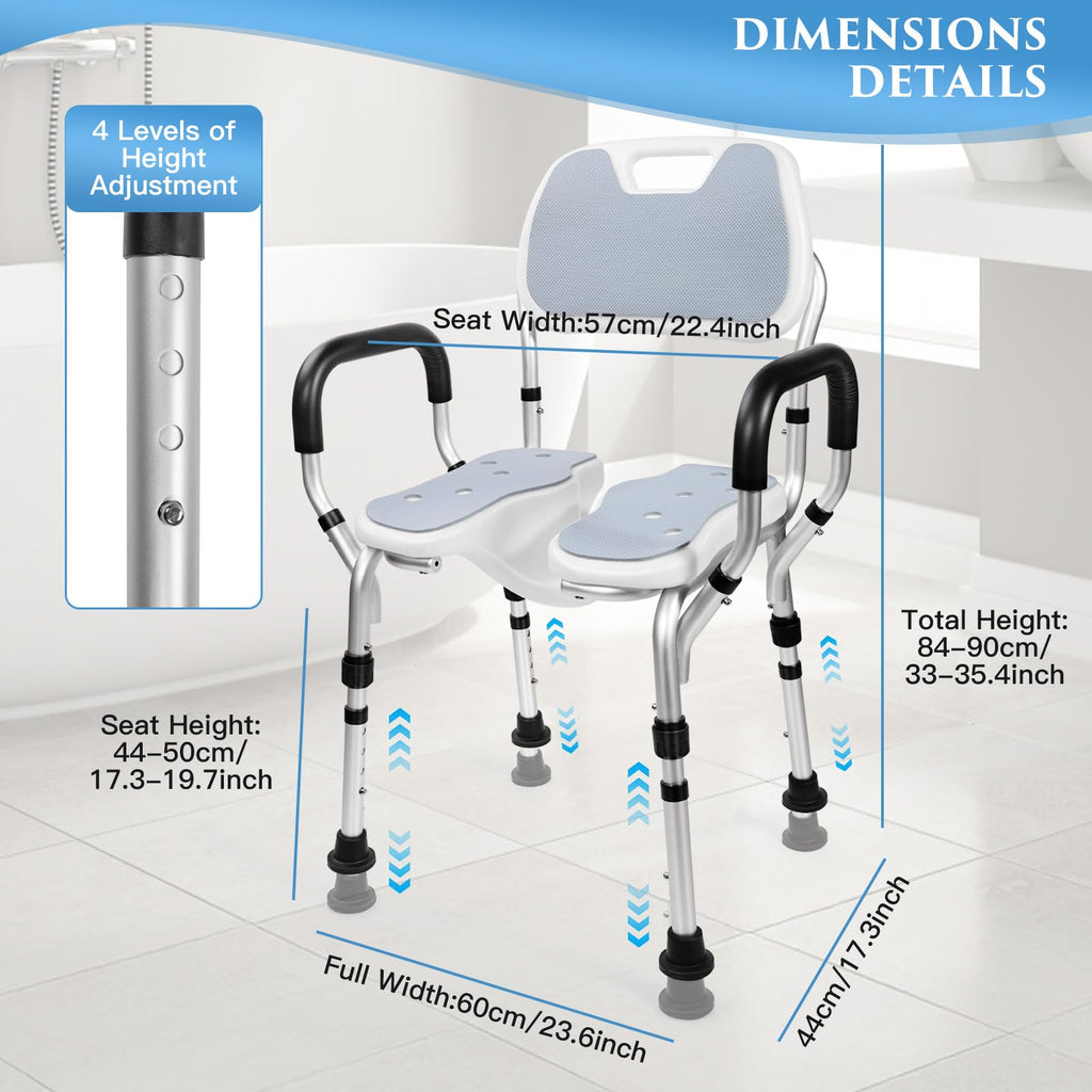 Shower Chair with U-Shaped Seat, Adjustable Height, 350 lb K935