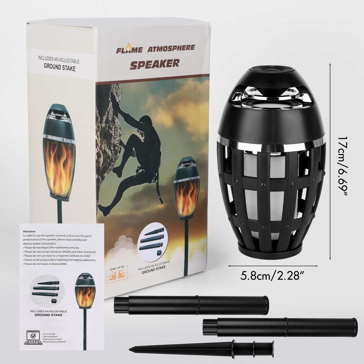 2 Pack Outdoor Bluetooth Flame Speakers with Stakes Y12266