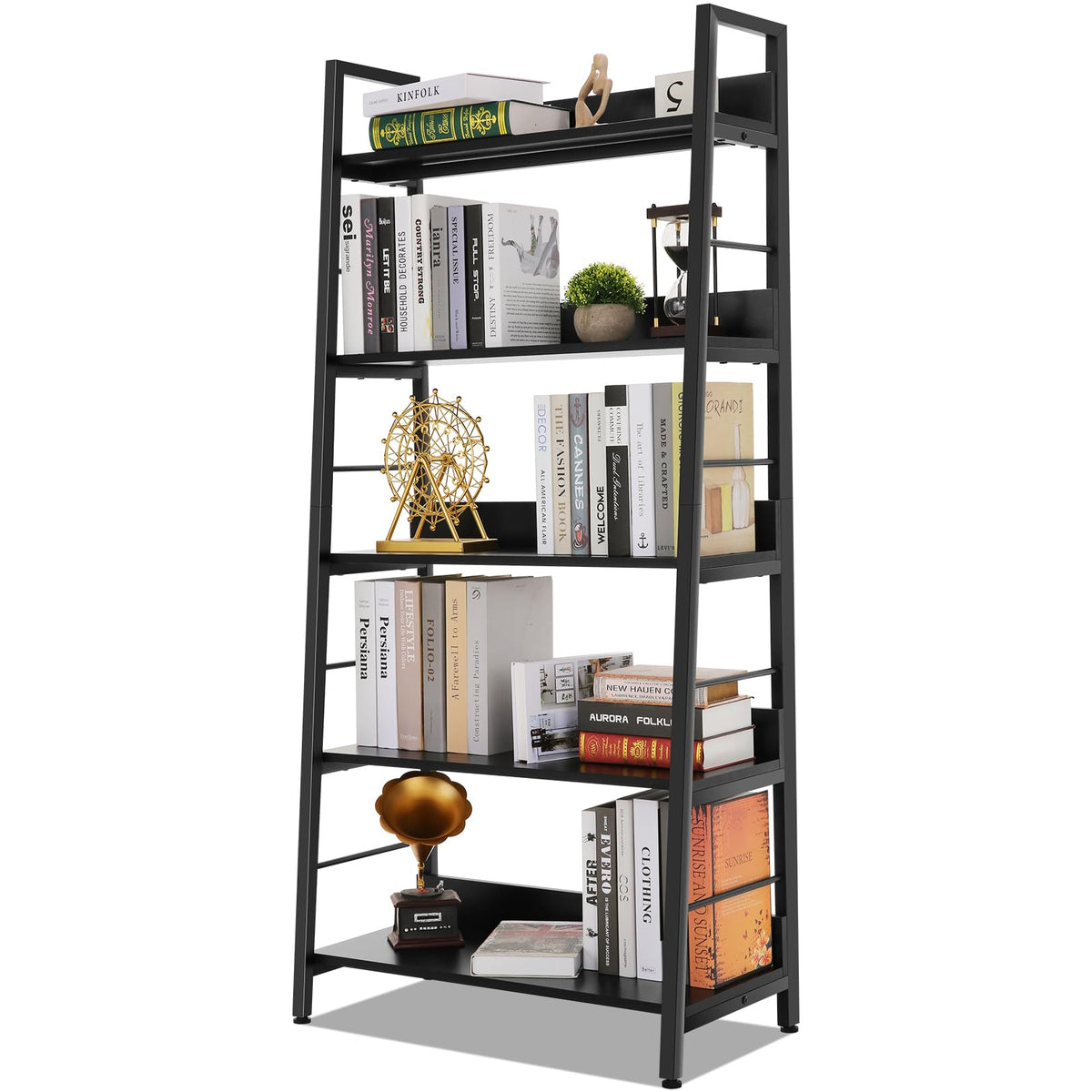 Black 5 Shelf Wood and Metal Bookshelf S347