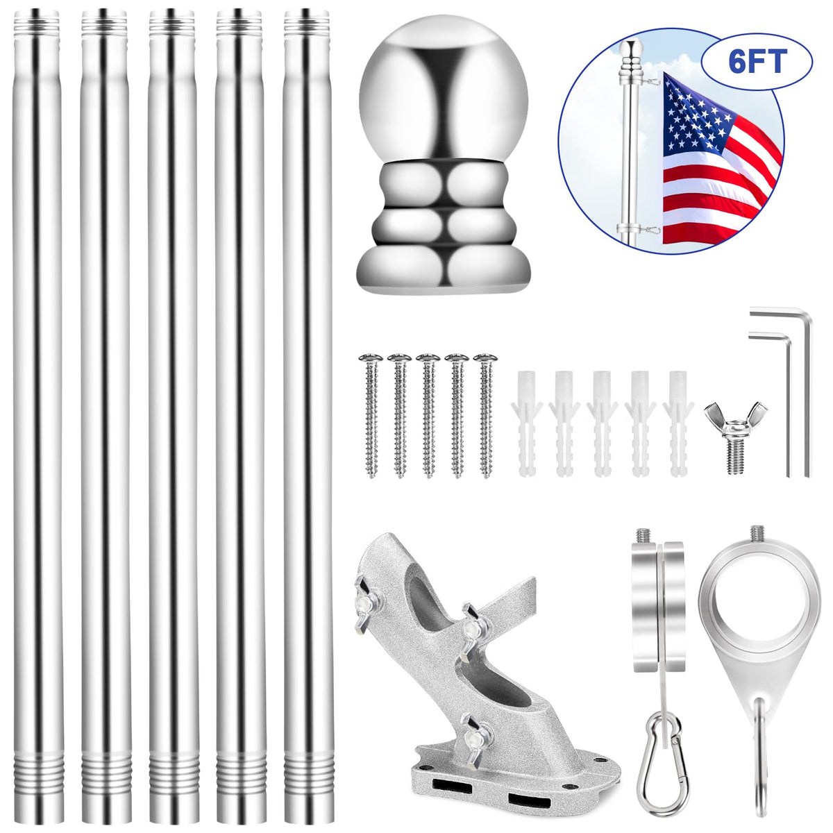 6 FT Stainless Steel Spinning Flag Pole N2662