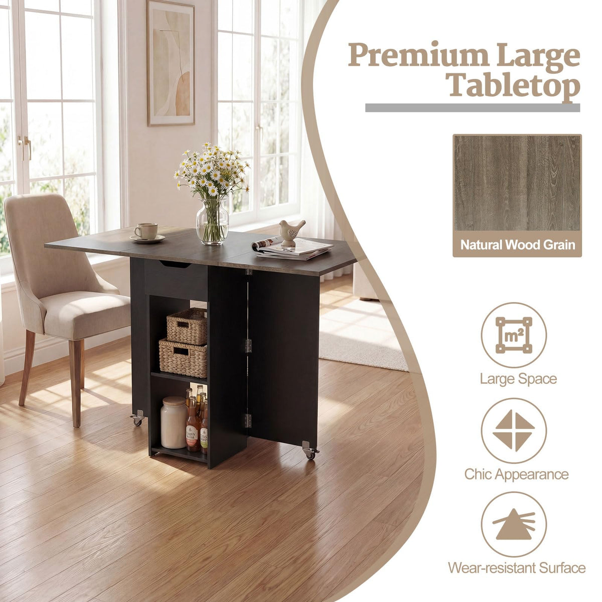 Drop Leaf Dining Table with Open Shelves & Drawer S6344