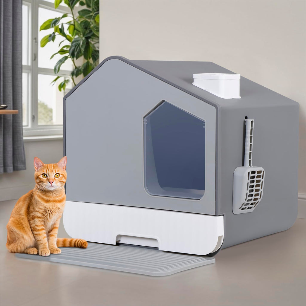 Large Enclosed Hooded Cat Litter Box with Mat & Litter Scoop T704