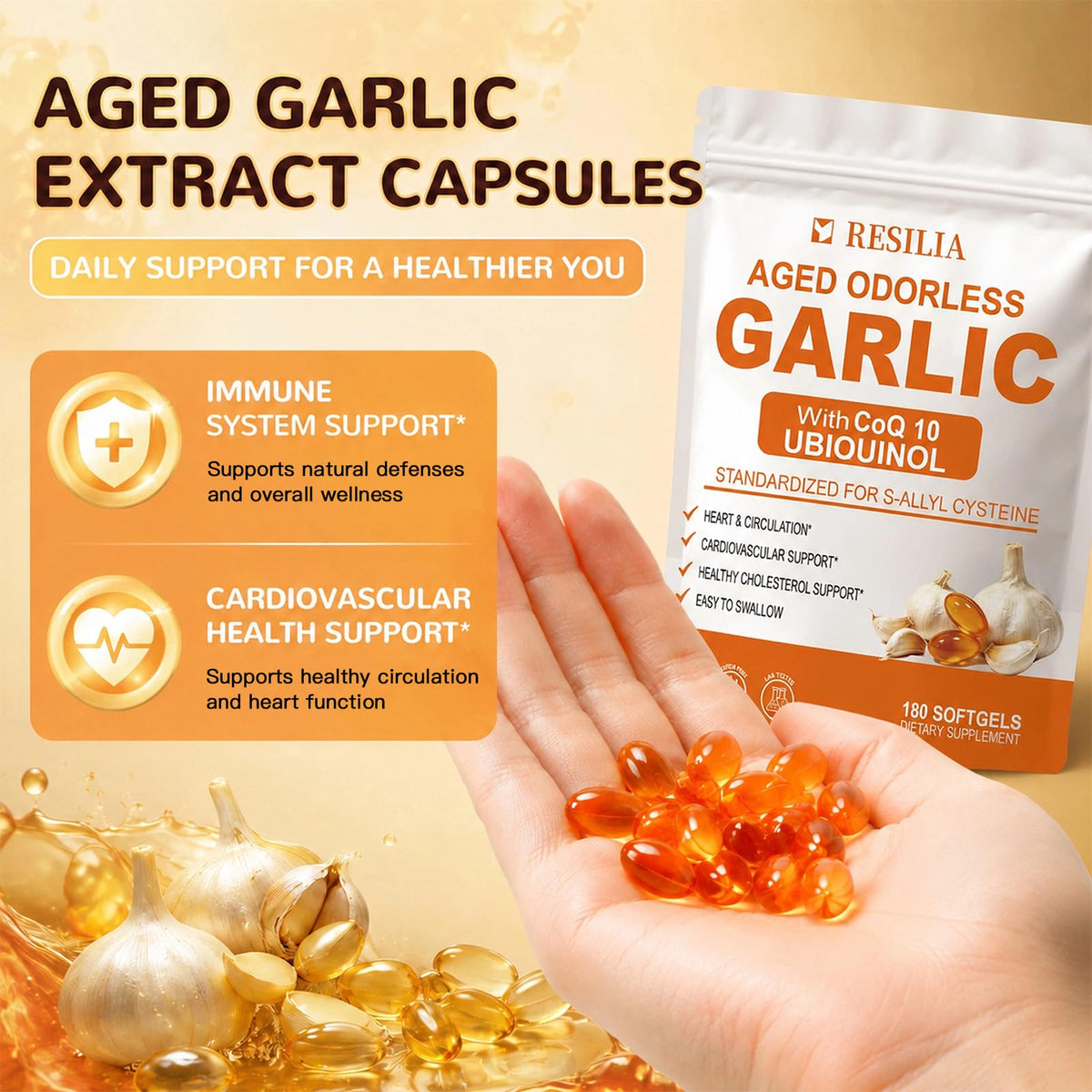 1200mg Odorless Aged Garlic Extract Softgels with CoQ10 D898878