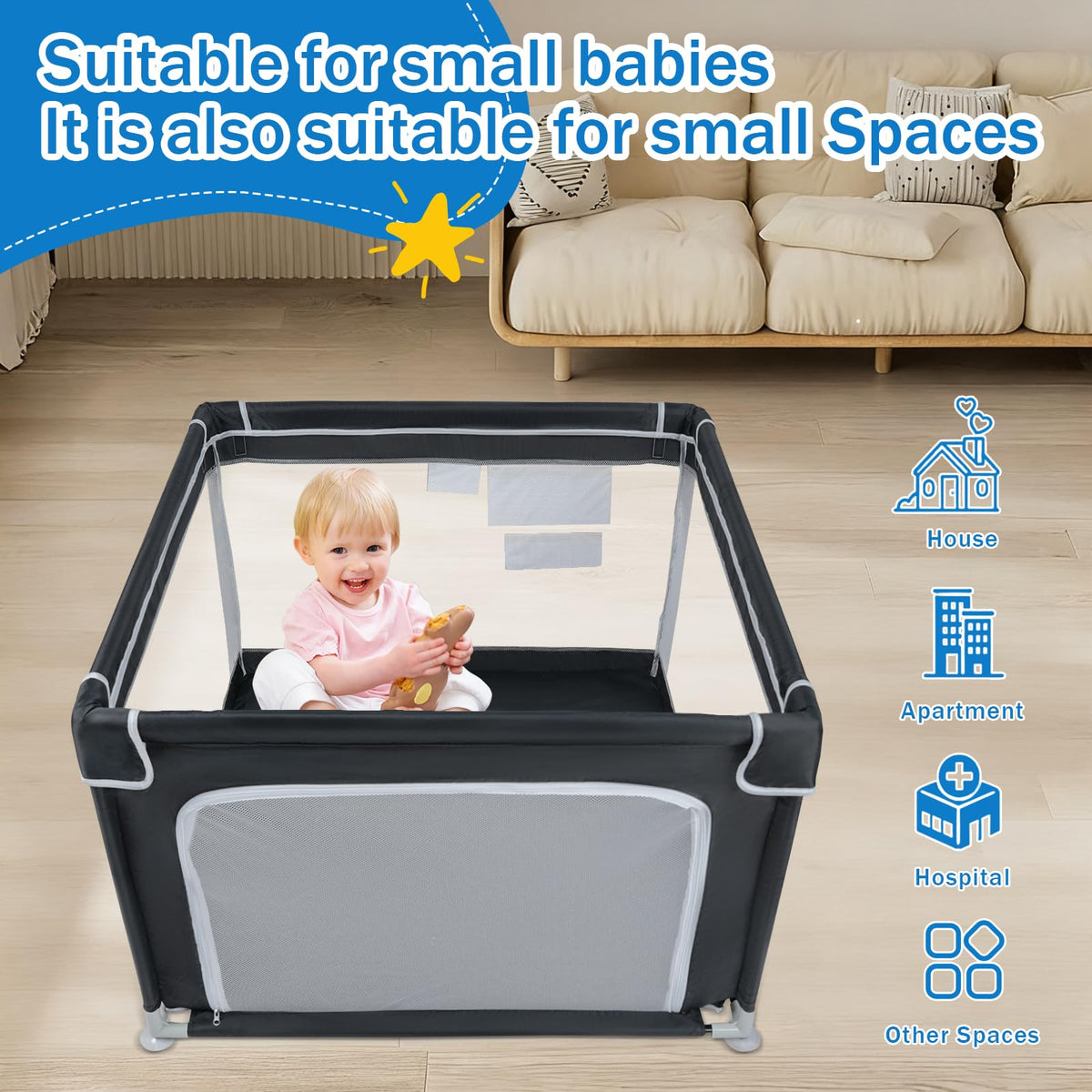 Baby Playpen with Mesh and Anti-Slip Base D545