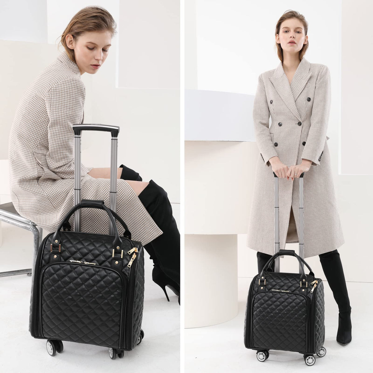 Leather Expandable Spinner Underseat Carry On Luggage A60053