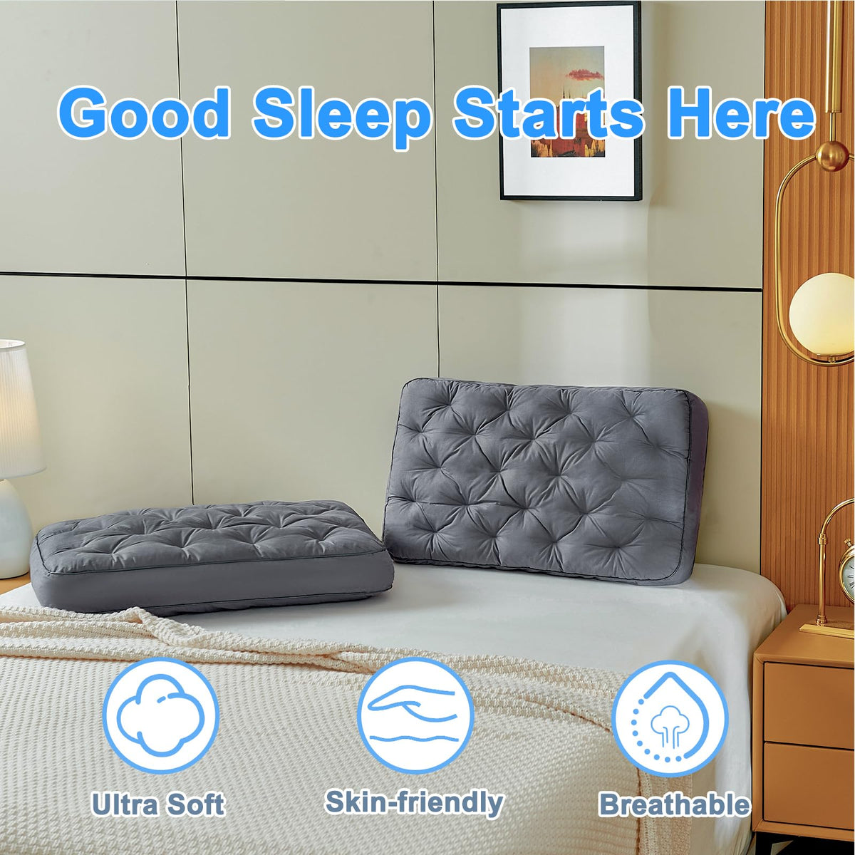 King Size Set of 2 Cotton Bed Pillow I331