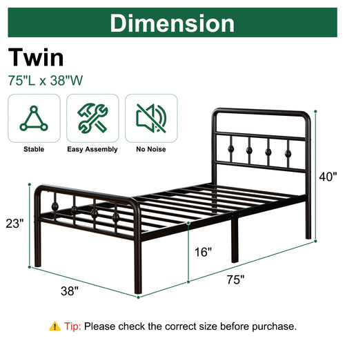 16 Inch Twin Metal Platform Bed with Headboard and Footboard Z334