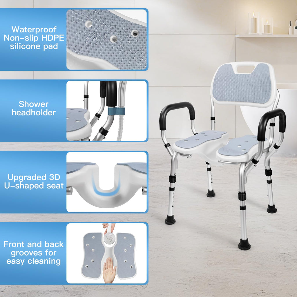Shower Chair with U-Shaped Seat, Adjustable Height, 350 lb K935