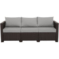 Brown Wicker 3-Seat Outdoor Sofa with Grey Cushion I94891
