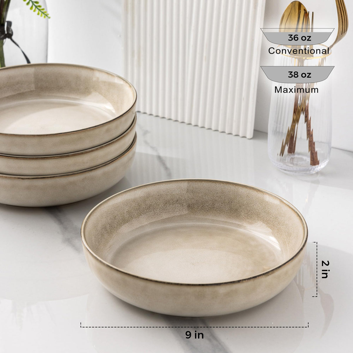 8.75'' 38oz Ceramic Pasta Bowls Set of 4 I245