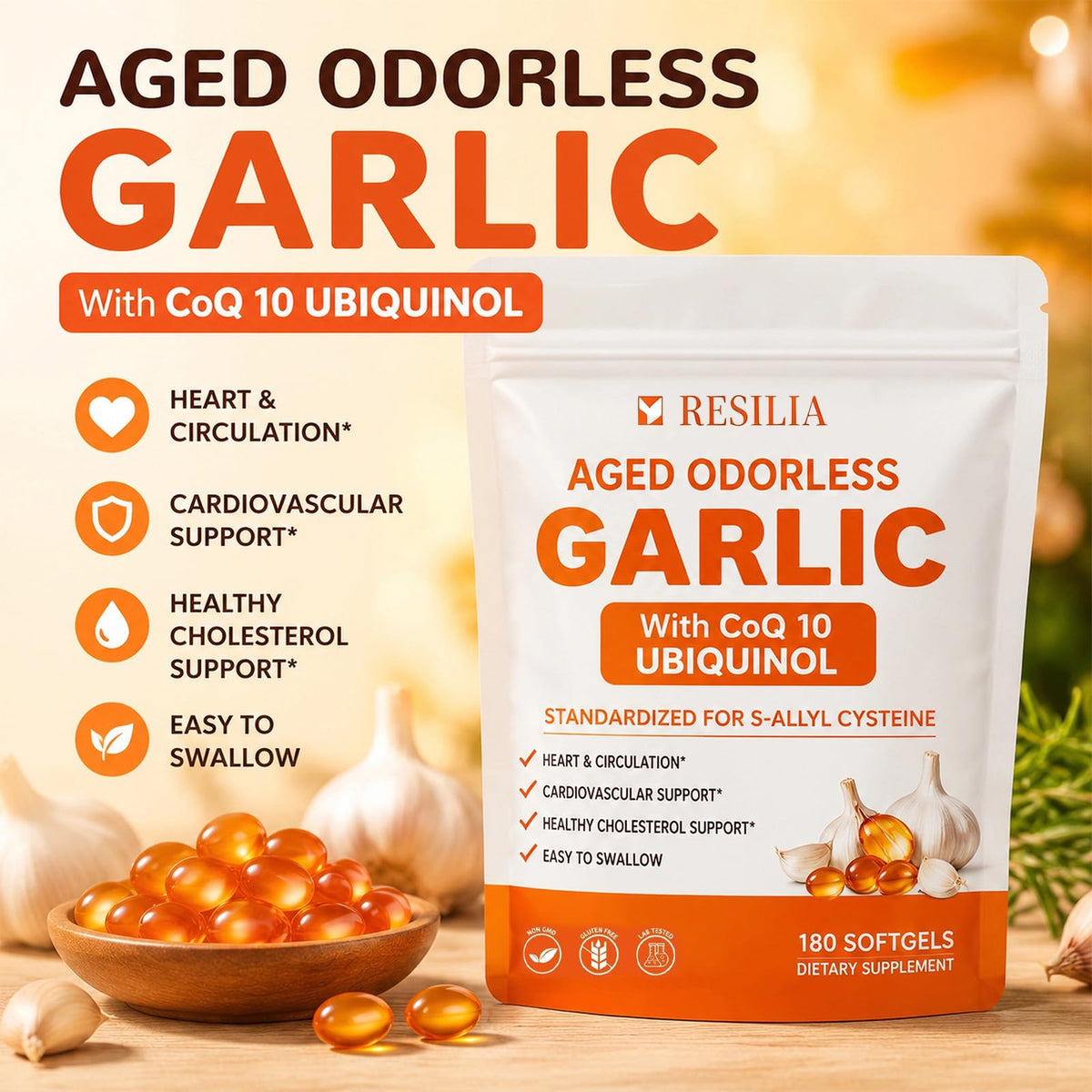 1200mg Odorless Aged Garlic Extract Softgels with CoQ10 D898878