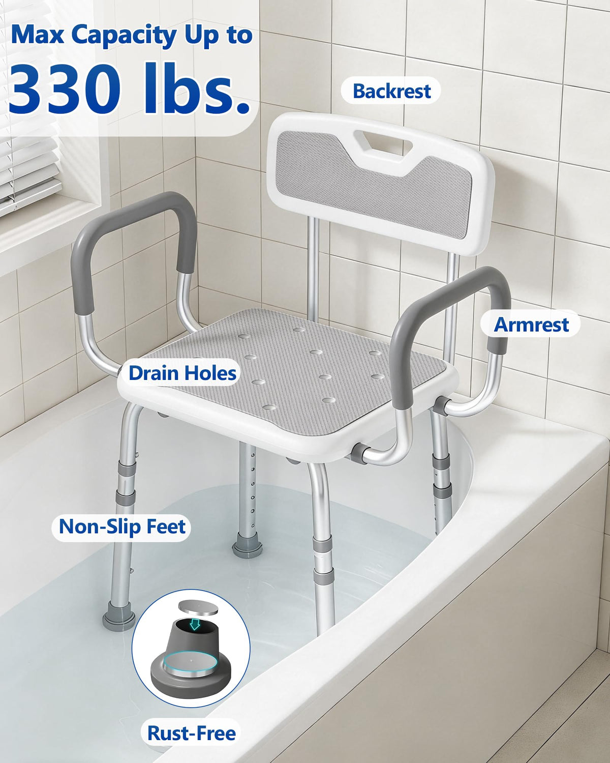 Height Adjustable Shower Chair with Back and Arms M994887