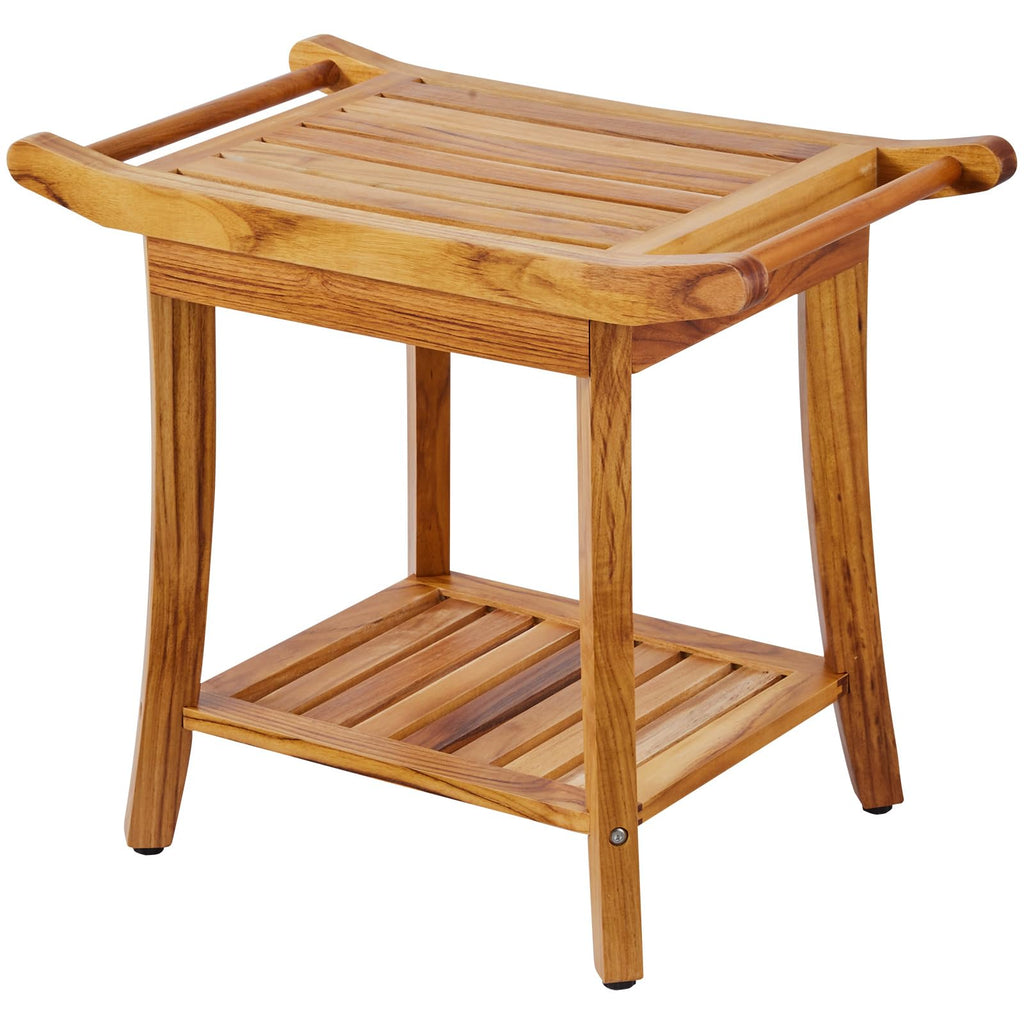 Teak Shower Bench with Storage Shelf F181636