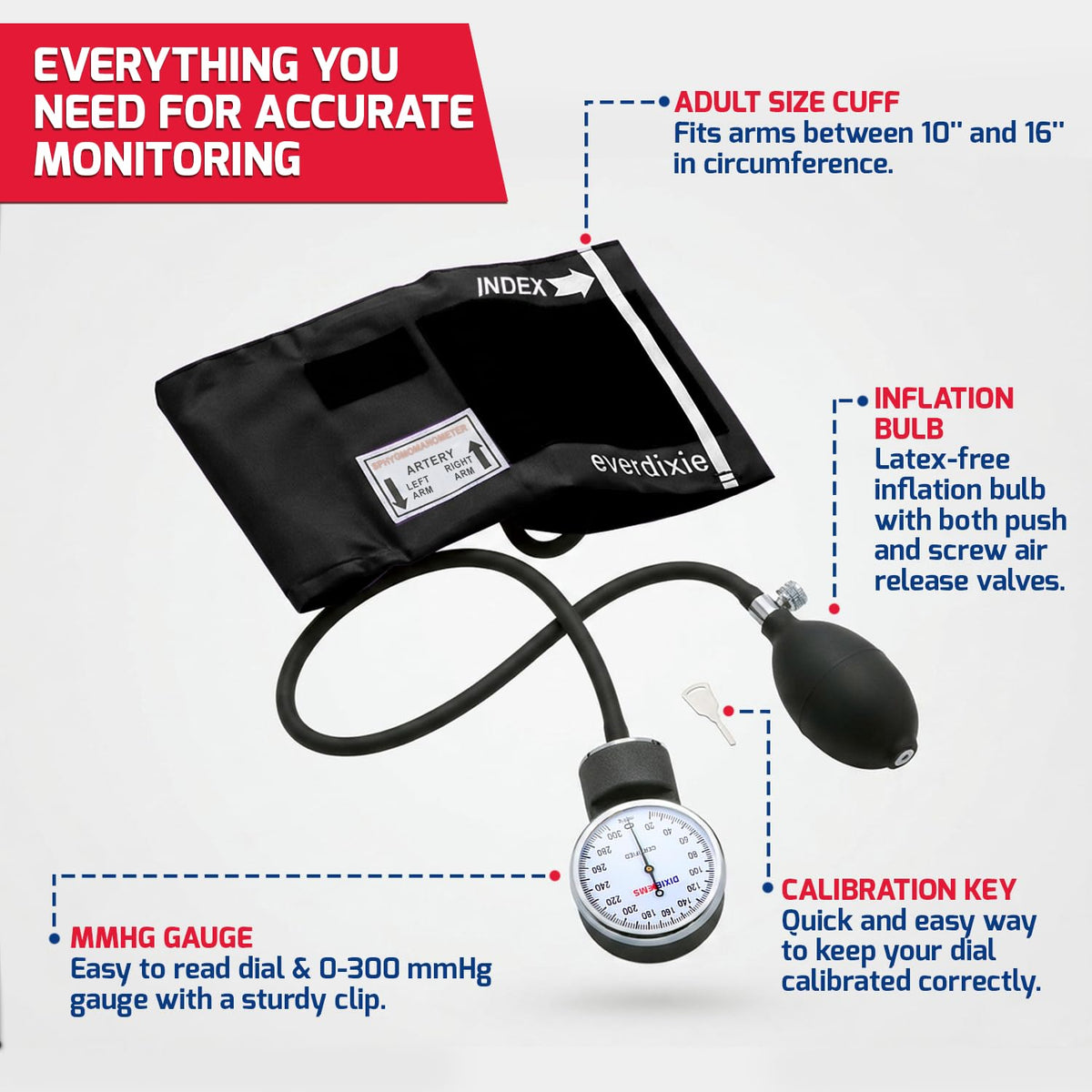 Aneroid Sphygmomanometer Blood Pressure Set with Adult Cuff and Carrying Case K595