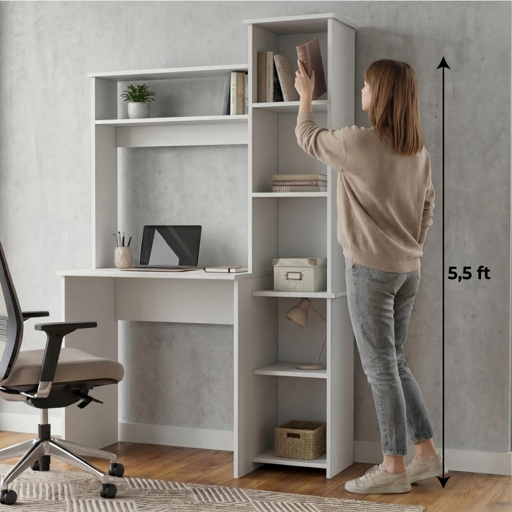 White Small Desk with Hutch and Bookshelf L932