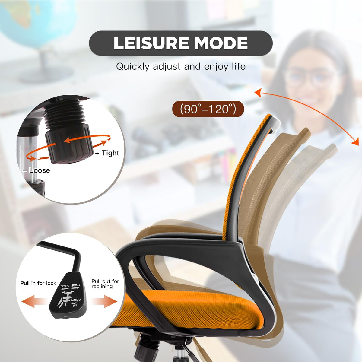 2 Pack Orange Mesh Adjustable Office Chair U7990