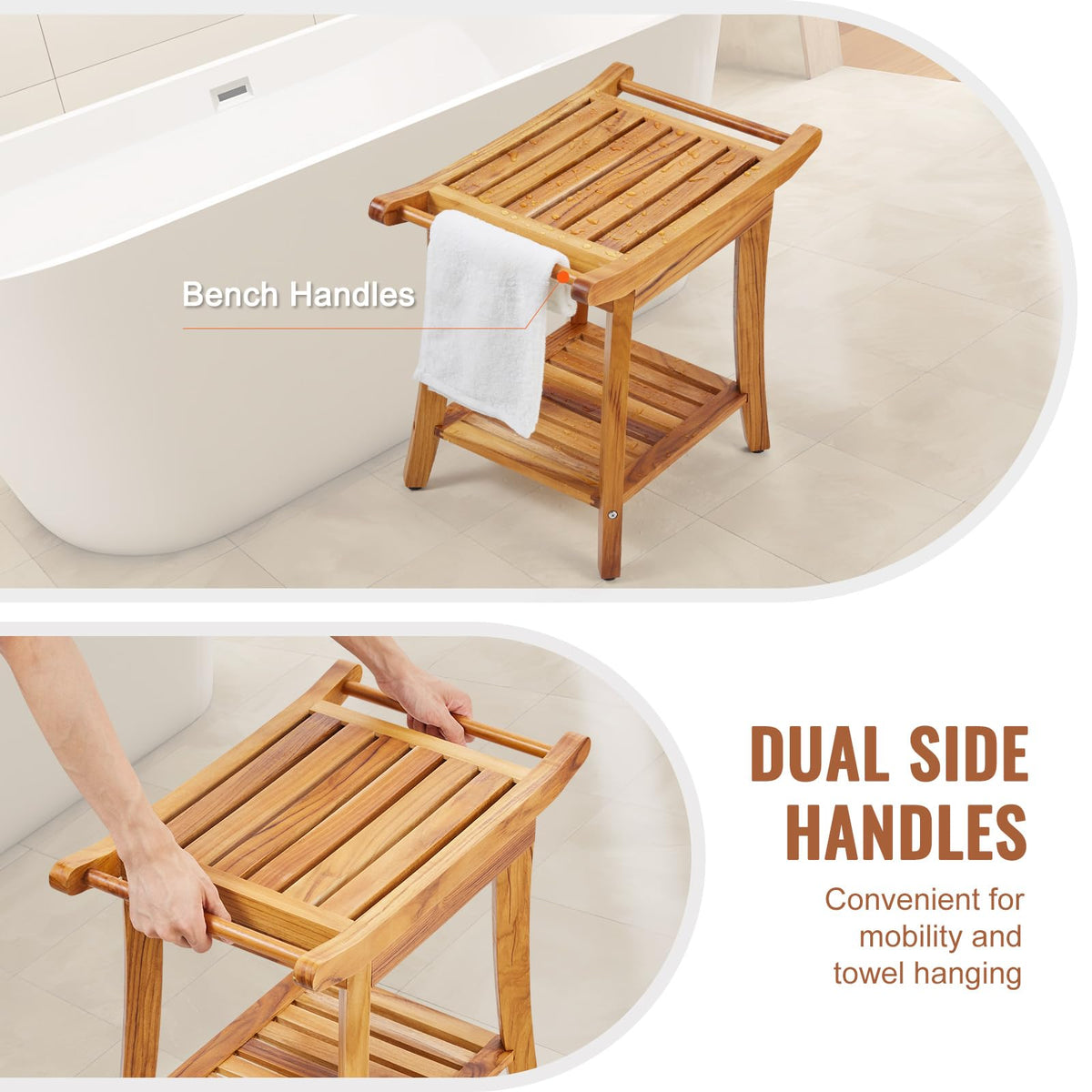 Teak Shower Bench with Storage Shelf F181636