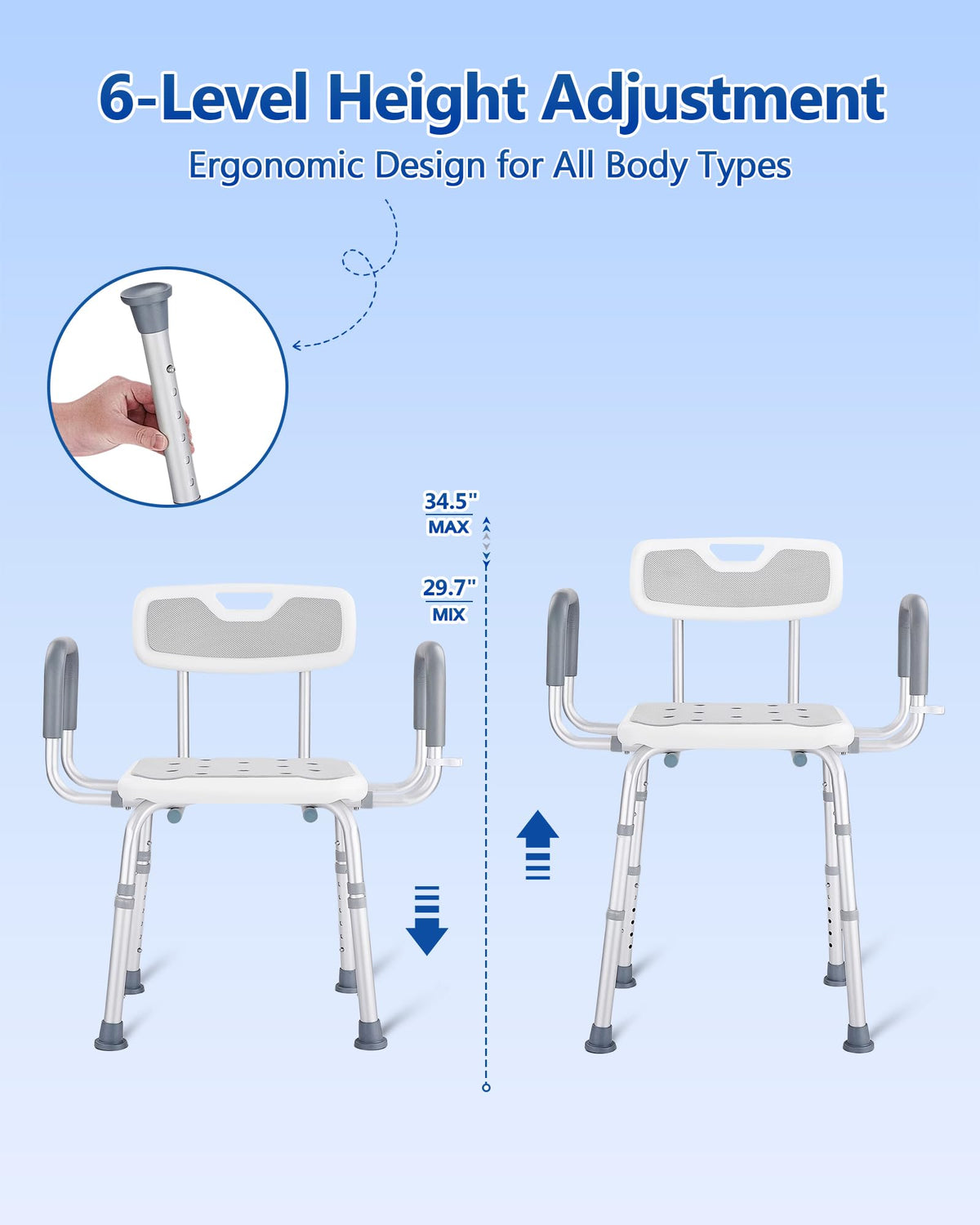Height Adjustable Shower Chair with Back and Arms M994887