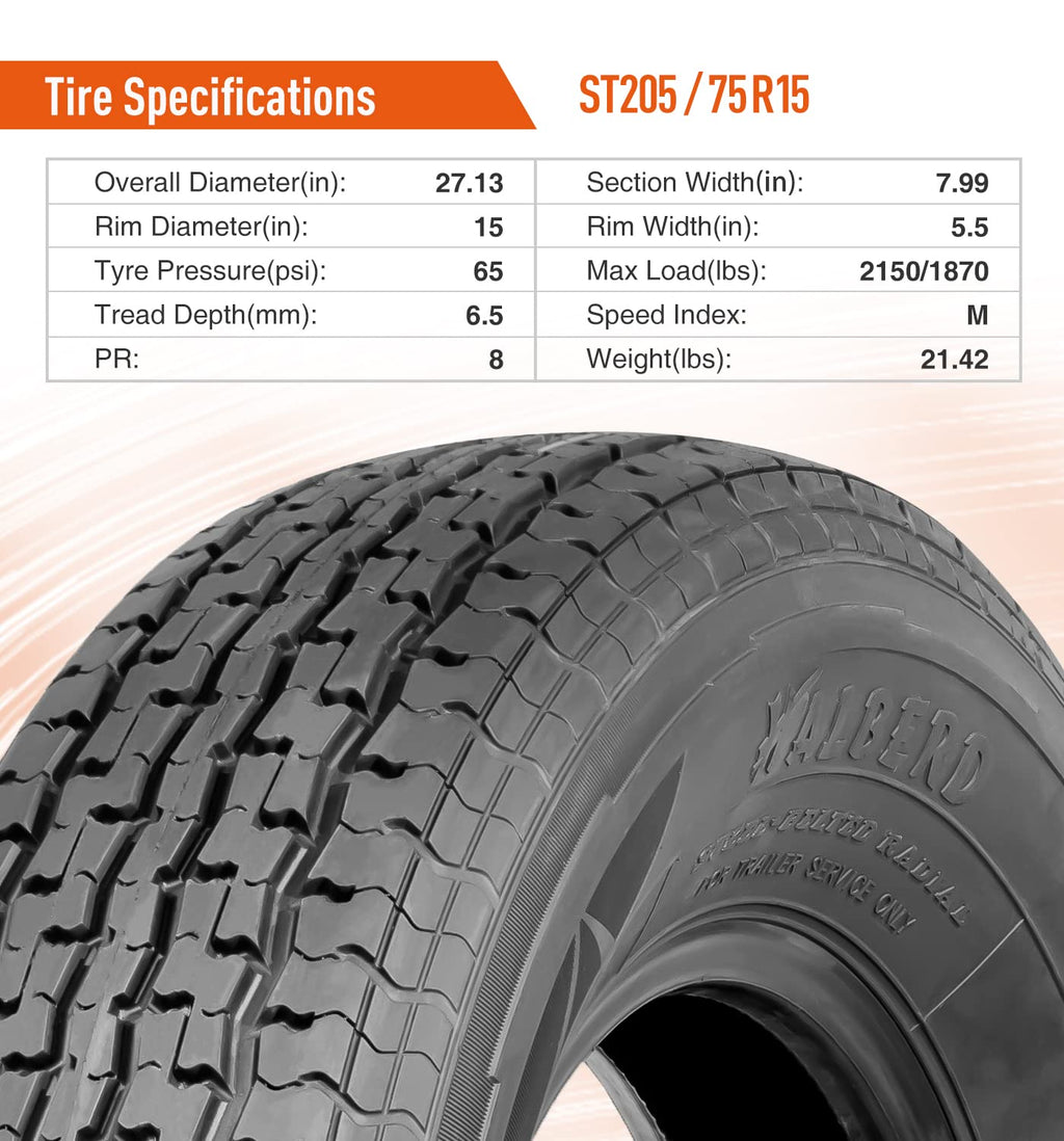 ST205/75R15 8PR Load Range D Radial Trailer Tires Set of 2 O706