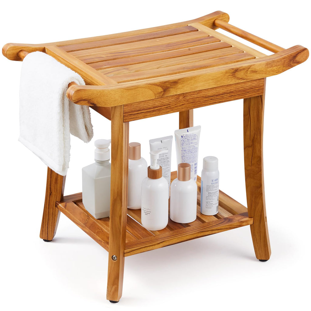Teak Shower Bench with Storage Shelf F181636
