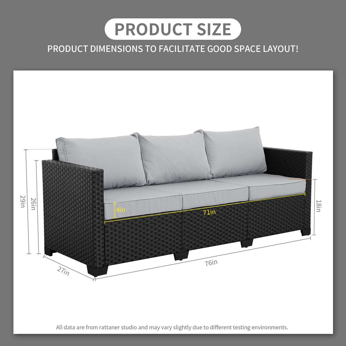 Light Grey 3-seat Outdoor Sofa with Waterproof Cover R2463
