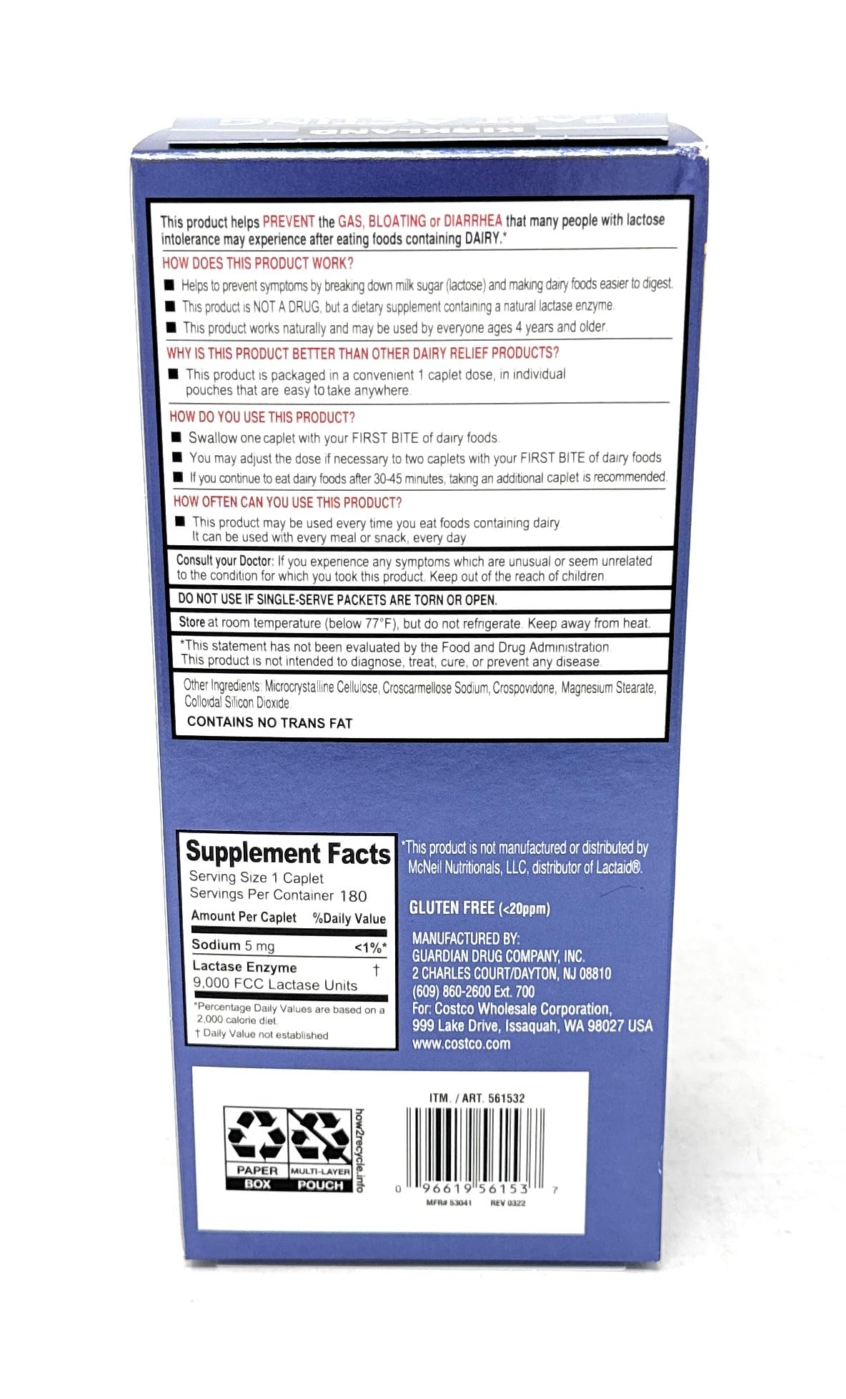 Fast Acting Lactase 180 Caplets M441734