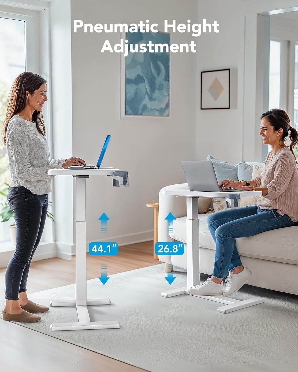 White Height-Adjustable Bedside Table with Wheels K2595