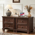 Nightstand Set of 2 with Charging Stations, 2 Drawers, Walnut P3965
