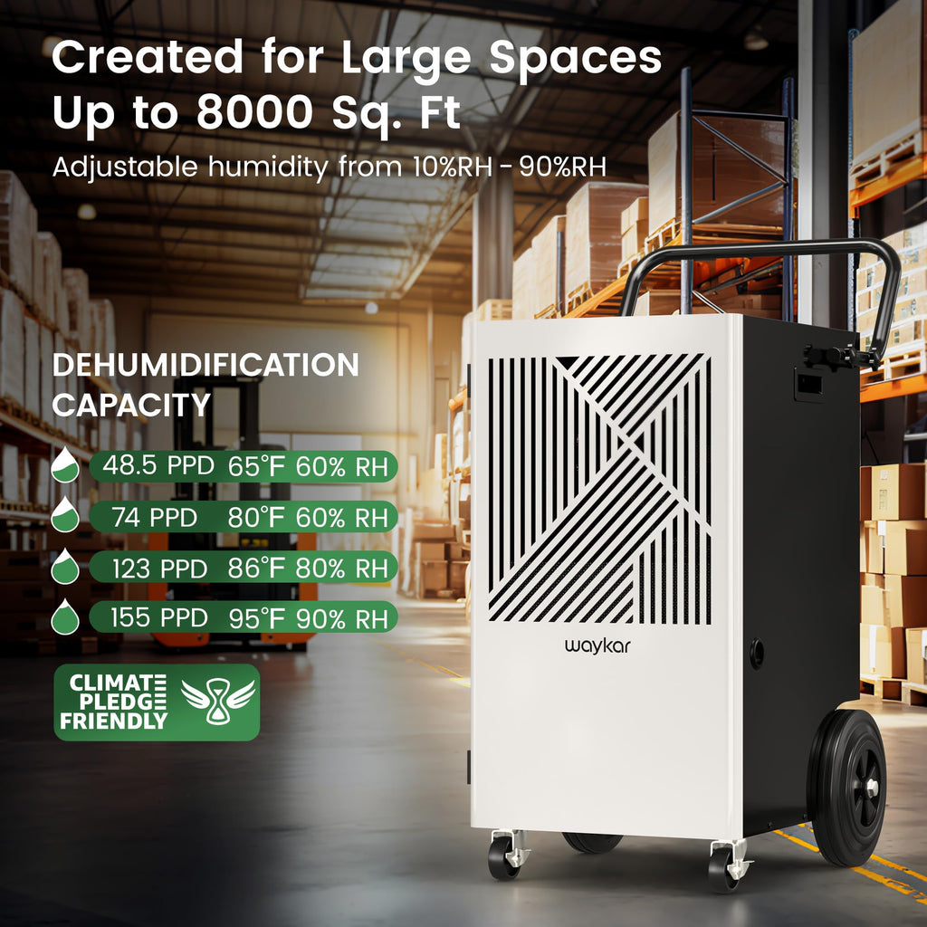 155 Pints Commercial Dehumidifier with Pump, Drain Hose and Washable Filter A120859