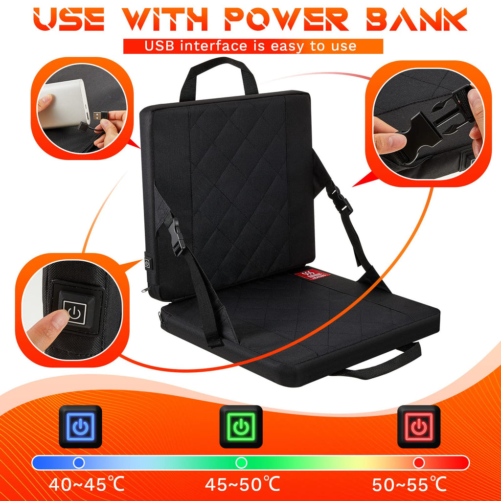 2 Pcs Portable Heated Seat Cushion 3 Level Adjustable Foldable S4769