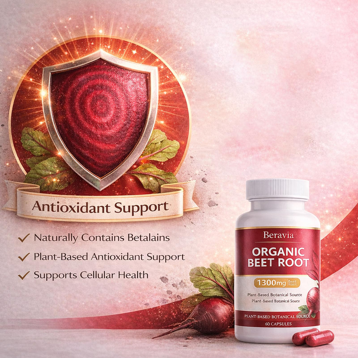 Organic Beet Root Capsules 1300 mg 60 Capsules B190