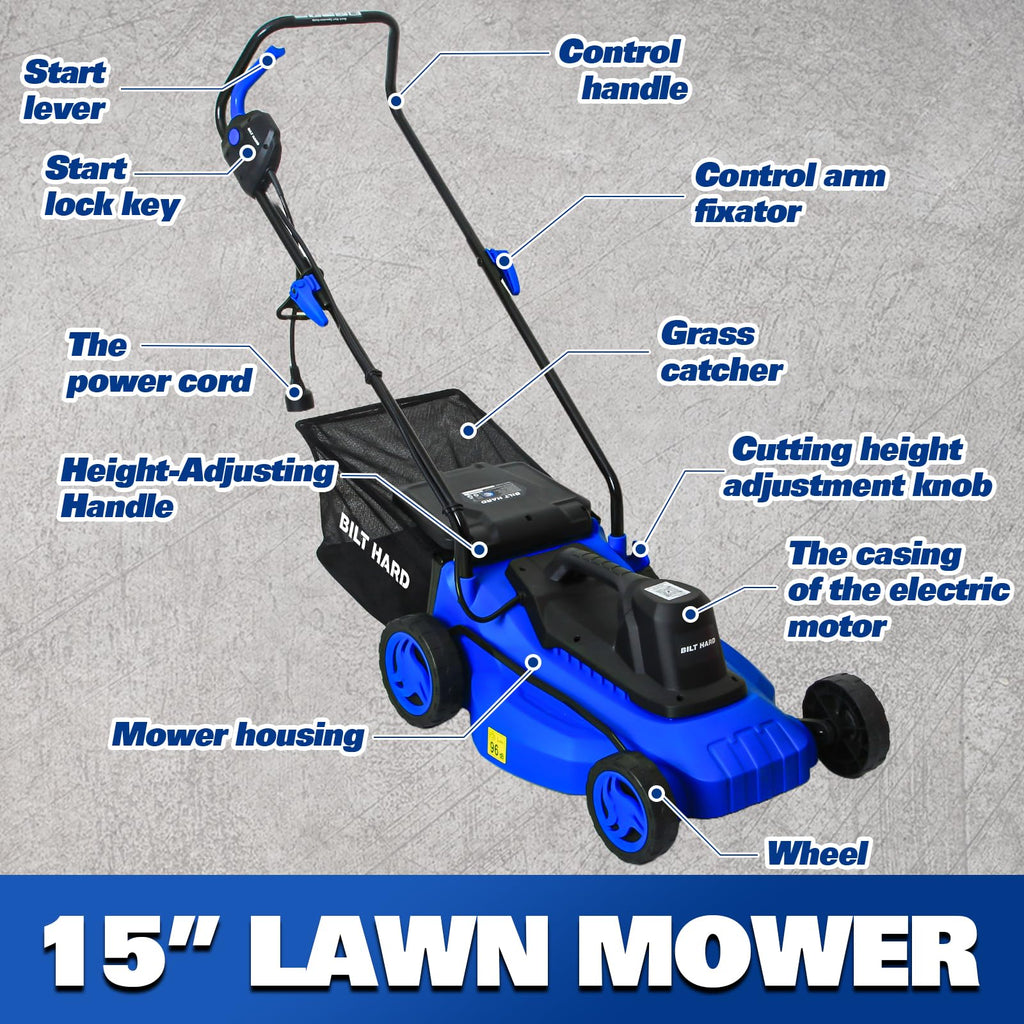 15" Corded Electric Push Mower with 35L Grass Bag O960848