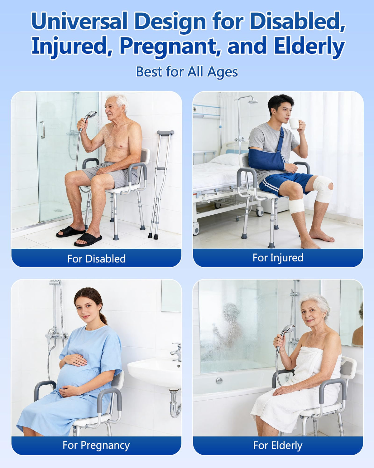 Height Adjustable Shower Chair with Back and Arms M994887