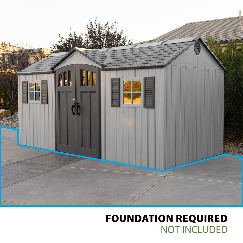15x8 Ft Gray Resin Outdoor Storage Shed with Lockable Doors T14318