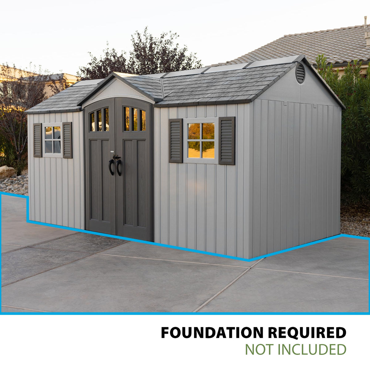 15x8 Ft Gray Resin Outdoor Storage Shed with Lockable Doors T14318